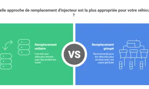 Comparaison : remplacement d'injecteur unitaire pour problèmes isolés sur véhicules récents, ou groupé pour usure générale sur véhicules anciens.